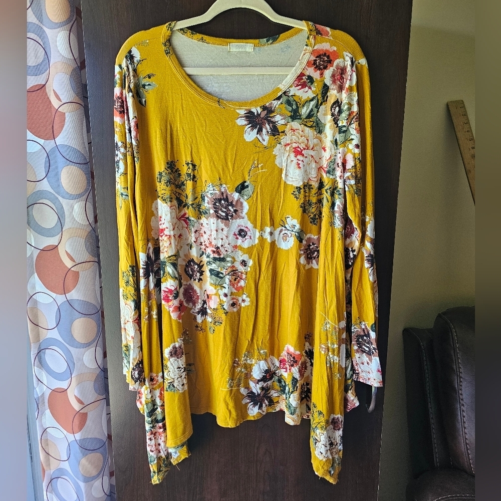 ODDY Mustard Floral Women's Long Sleeve Tunic